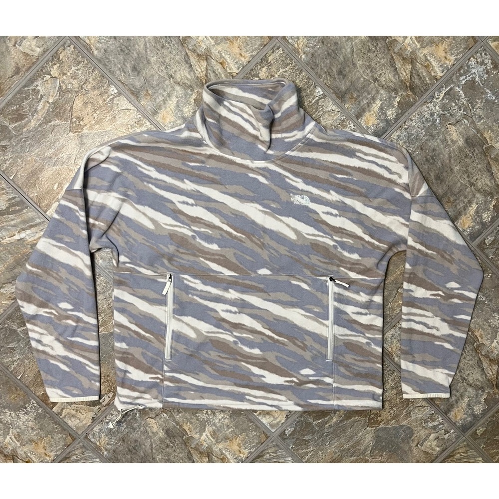 The North Face Fleece Pullover Womens XL Grey Camo Funnel Neck